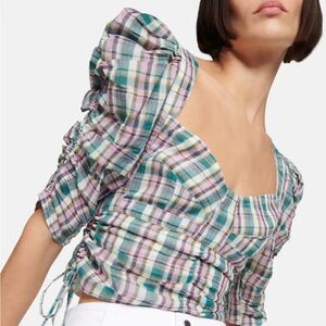Isabel Marant Galaor Ruched Checked Cotton-voile Top In Lilac Size 38